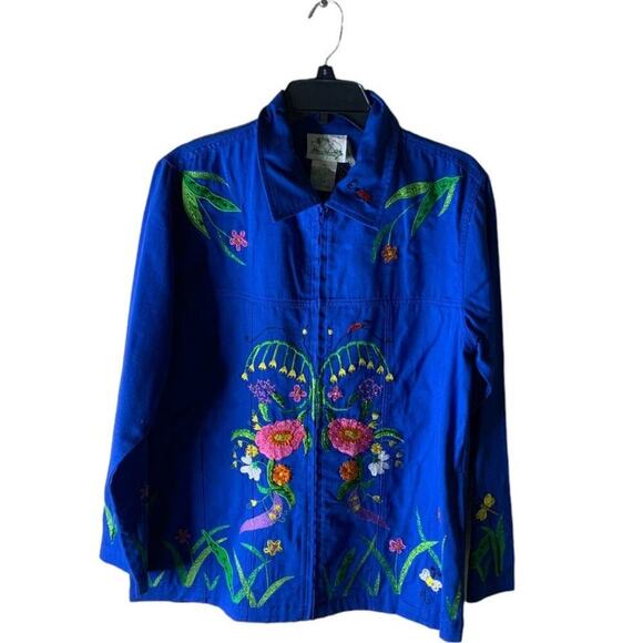 The Quacker Factory Embroidered Floral Jacket Women Sz Medium Full Zip Colorful - Picture 1 of 8